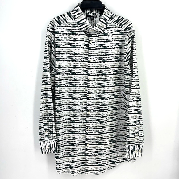 Murano Slim Fit Electric Jungle Geometric Long Sleeve Shirt Sz 3XT Tall Green - Picture 1 of 5